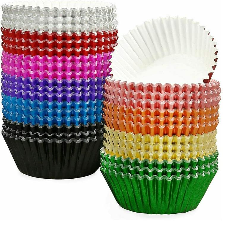 Foil Cupcake Liners Standard Size Rainbow Cupcake Baking Cups Metallic  Cupcake Wrappers for Pans Carrier Stand Muffin Paper Cases Baking Cups for