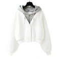 thumbnail image 3 of Gmluru Women's Jacket Casual Coat Solid Color Velvet Long Sleeved Zipper Cardigan Pocket Hooded Fake Two-Piece Hoodie Top Outwear Coats White M, 3 of 5