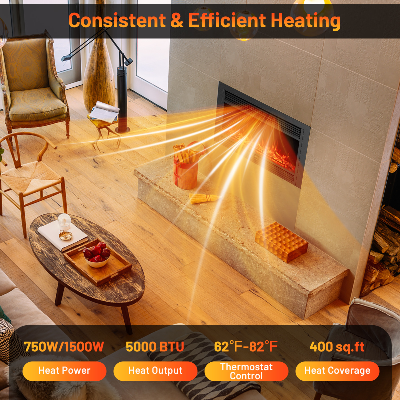 Giantex Electric Fireplace Insert, 33"  Inches Recessed Fireplace Heater, 750/1500W