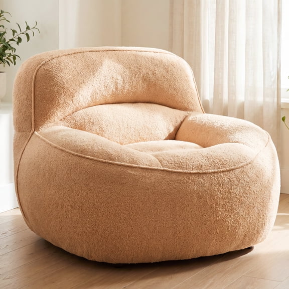 Guyii Teddy Fleece Lounge Chair, Modern Accent Armchair with High Density Sponge Filling for Living Room Bedroom, Light Orange