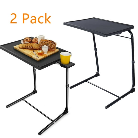 2 Pack TV Tray Table, Multifunction Foldable TV Dinner Tray on Bed and Sofa with Cup Holder, 6 Height and 3 Tilt Angle Adjustments