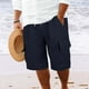 thumbnail image 4 of WILLBEST Pantalones Cortos de Lino de Verano para Hombre, con Bolsillos Grandes, para Playa, Deportivos, de Rayas Lisas, Ligeros y Elásticos, para Verano, Holgados y Casuales., 4 of 6