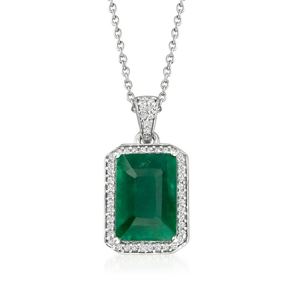 Ross-Simons 4.40 Carat Emerald and .24 ct. t.w. Diamond Pendant Necklace in Sterling Silver, Women's, Adult
