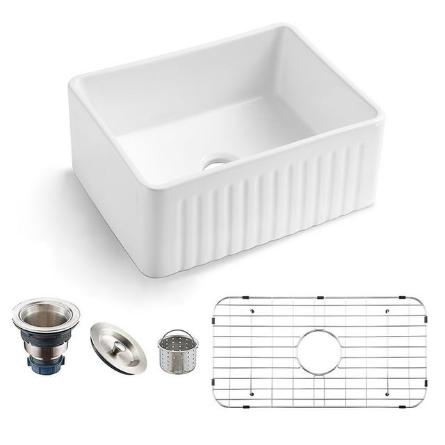 MEJE Fregadero Cocina Granja 24.0x18.0, Cerámica Pequeño, Un Cuenco, Lavandería/Bar, Blanco