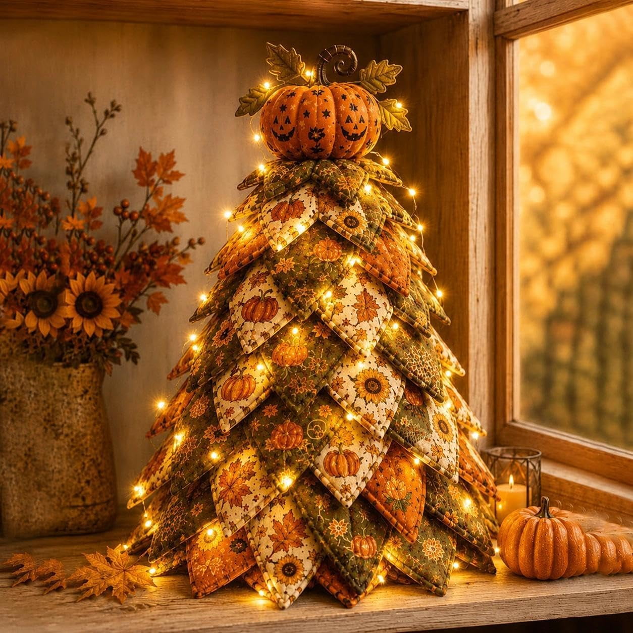 DIY Halloween Quilt Kit 3D Fabric Tree Sewing Craft Fall Home Decor | Halloween Fabric Quilt Kit 3D Padded Design DIY Sewing Craft Seasonal Home Decor(D with light)