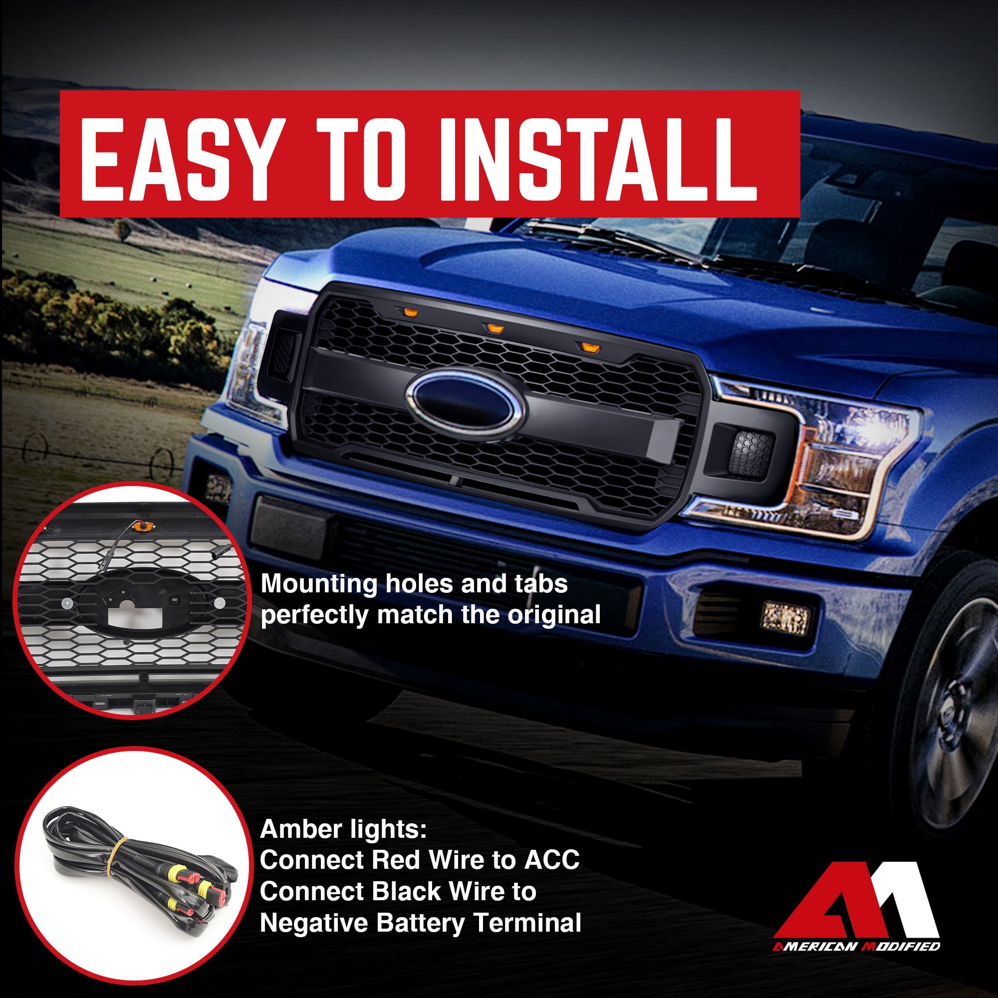 AMERICAN MODIFIED Raptor Style Mesh Grille for 18-20 Ford F150, Matte Black