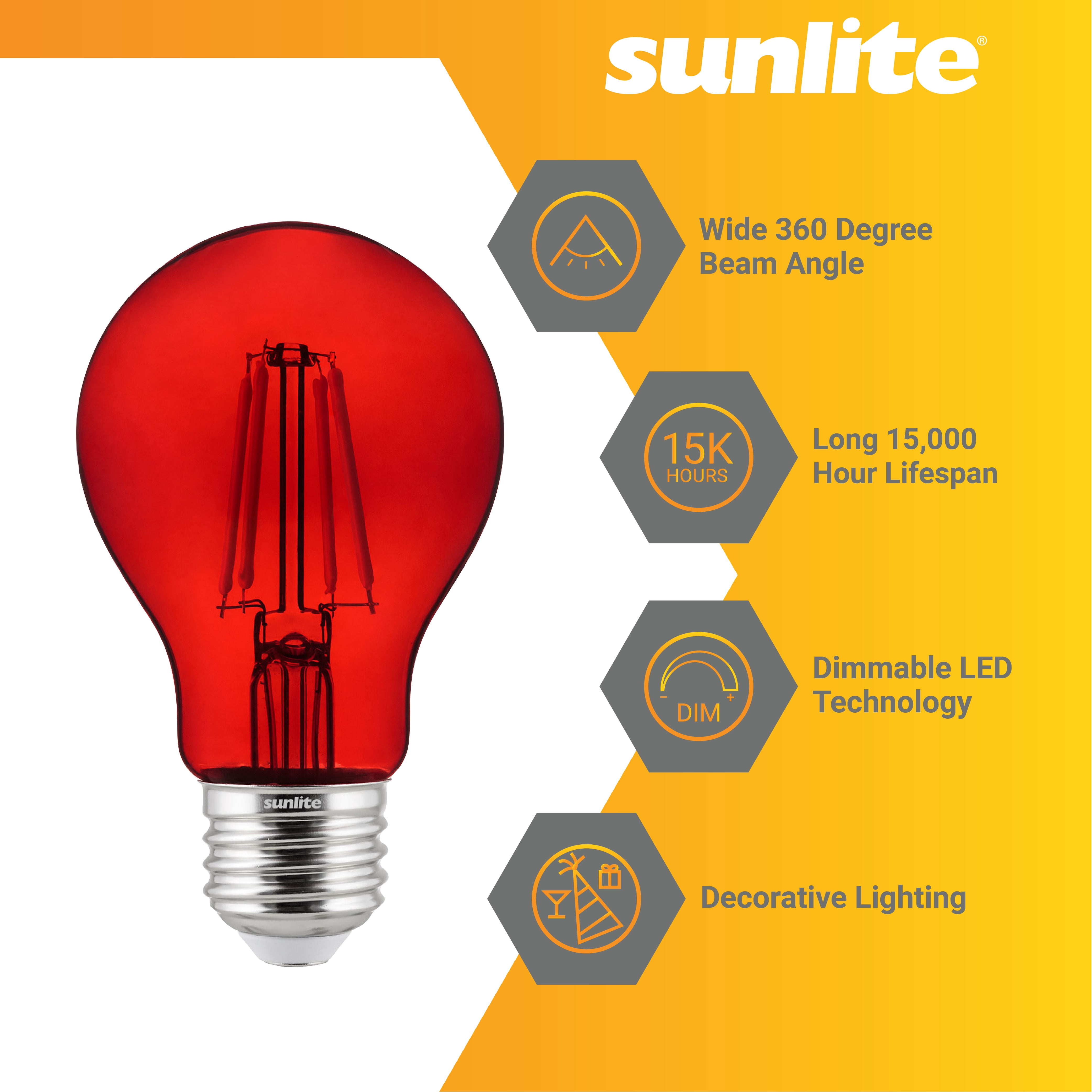 Sunlite LED Decorative Christmas Holiday Light Bulbs, A19 Filament Style, 4.5 Watt (60W Equiavlent), Dimmable, Red and Green, 8 Pack