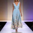 thumbnail image 2 of SONXAHE Women's Floral Print Maxi Dress Sleeveless Deep V-Neck Waisted Flowy Formal Evening Party Gown, 2 of 4
