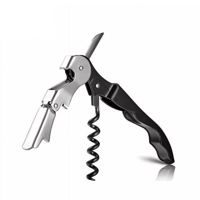 Sacacorchos, abridor de vino de camarero cromado resistente negro con cortador de papel de aluminio, llave de vino profesional para camareros y camareros, abridor de botellas negro para vino