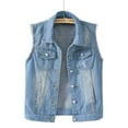 thumbnail image 2 of Women's Distressed Denim Vest Sleeveless Lightweight Spring Summer Layer Light Blue XXXXL, 2 of 4