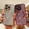 thumbnail image 6 of Compatible with iPhone 14 Pro Magnetic Glitter Case, Luxury Plating Cute Bling Clear Phone Case, Compatible with MagSafe for Women Girls with Camera Protector Back Cover - Silver, 6 of 10