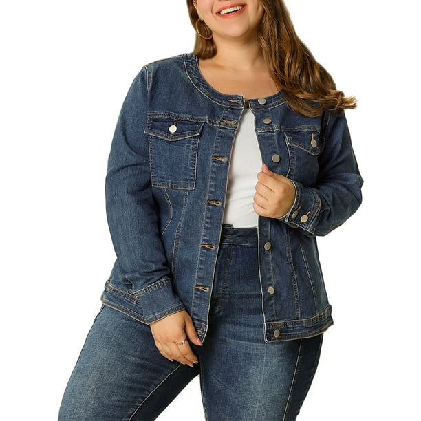 Fjerde Ydeevne chokolade Agnes Orinda Women's Plus Jean Jacket Long Sleeves Collarless Denim Jacket  - Walmart.com