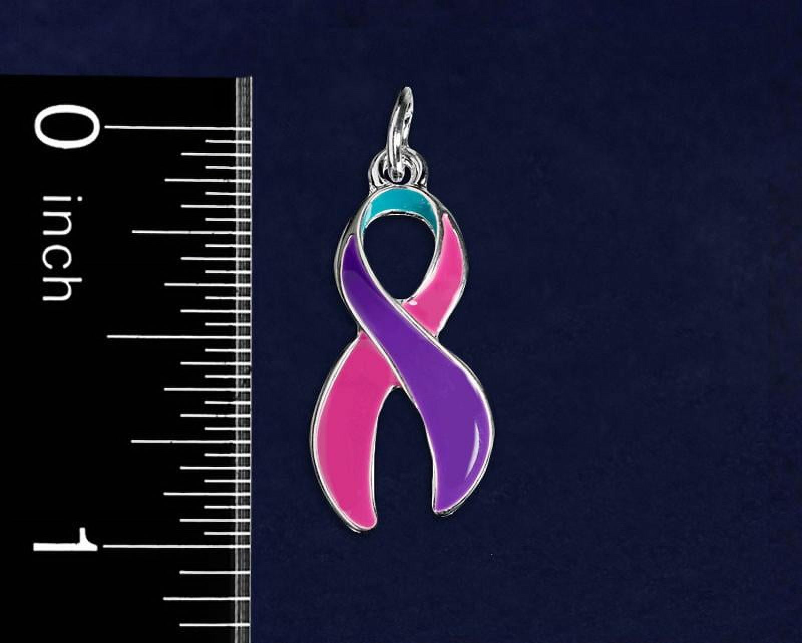 Bulk Thyroid Cancer Pink, Purple, Teal Ribbon Awareness Charms (100 Charms)