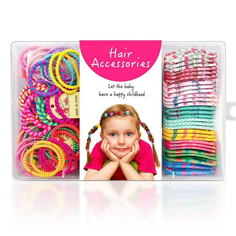 Peaoy 130PCS Hair Clips Hair Elastic Ties for Baby Girls Butterfly Hair Clips Bobby Pins Hair Ropes Hair Accessories Set