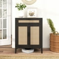 thumbnail image 2 of HOMCOM Boho Floor Storage Cabinet with Rattan Decorated Doors Drawer Black, 2 of 10