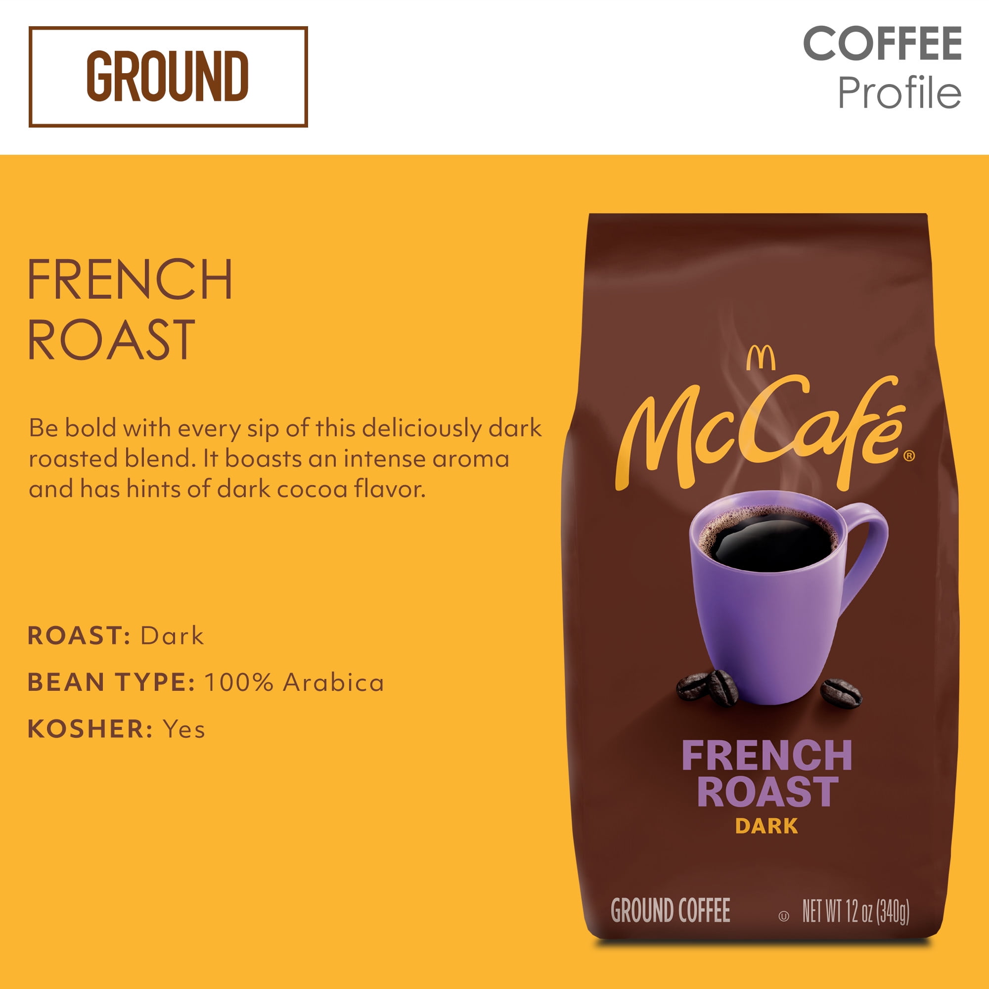 McCafe French Roast Ground Coffee, Dark Roast, 12 oz Bagged