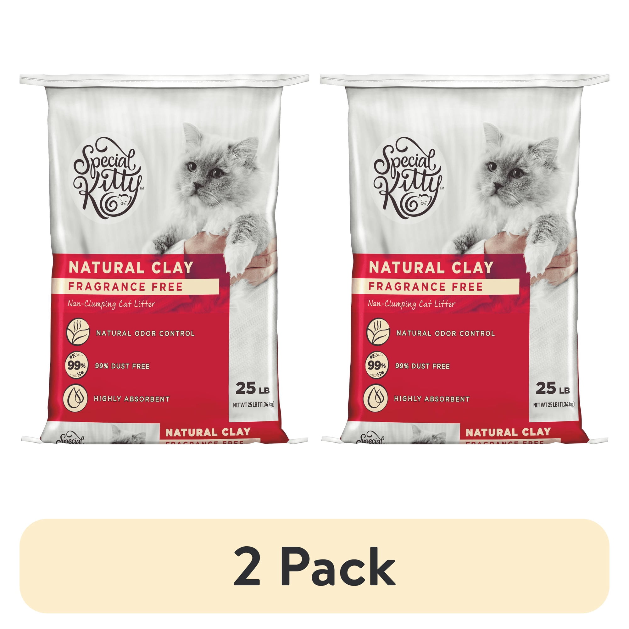(2 pack) Special Kitty Non-Clumping Clay Cat Litter, Unscented, 25 lb Bag, 1 Count