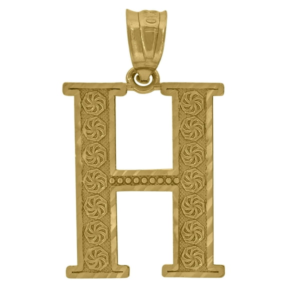 Pure 10k Yellow Gold Unisex Initial "H" Letter Pendant 1.3g Diamond Cut Charm
