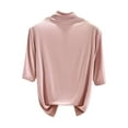 thumbnail image 5 of Women's Short Sleeve High Neck Undershirt Tops Shirts Blouses Solid Color Casual Daily Wear Loungewear Layering Essential Fashion Gift for Ladies | CSEONE,Light Blue L, 5 of 8