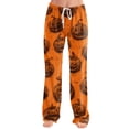 thumbnail image 2 of Womens Pj Pants Halloween Ghost Pumpkin Print Wide Leg Drawstring Pajama Pants Sleepwear, 2 of 5