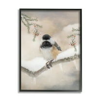 Stupell Industries Bird on Winter Branch Animals & Insects Painting Black Framed Art Print Wall Art, 11 x 14