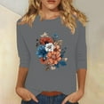 thumbnail image 2 of Tnhcen Chemises à Manches 3/4 Col Rond Imprimé Floral Automne pour Femmes - Basiques Décontractés Grande Taille P-3TG, 2 of 4