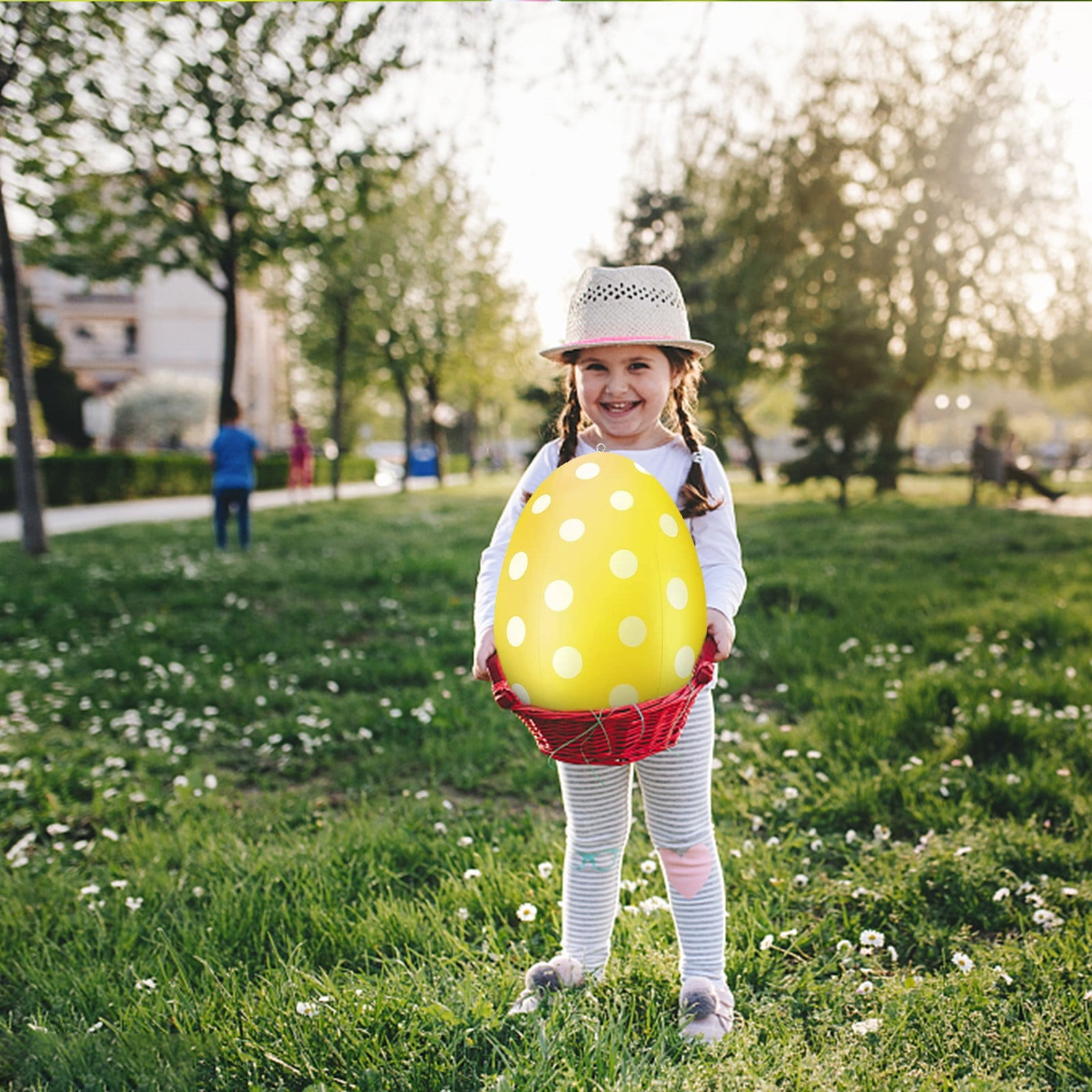 Vggrvlo Easter Inflatable Eggs Decorations Easter Inflatables Outdoor Decor Inflatable Easter Eggs Ornaments Yard Lawn Decor for Holiday Party, Yard, Home, Indoor & Outdoor Yellow 24"