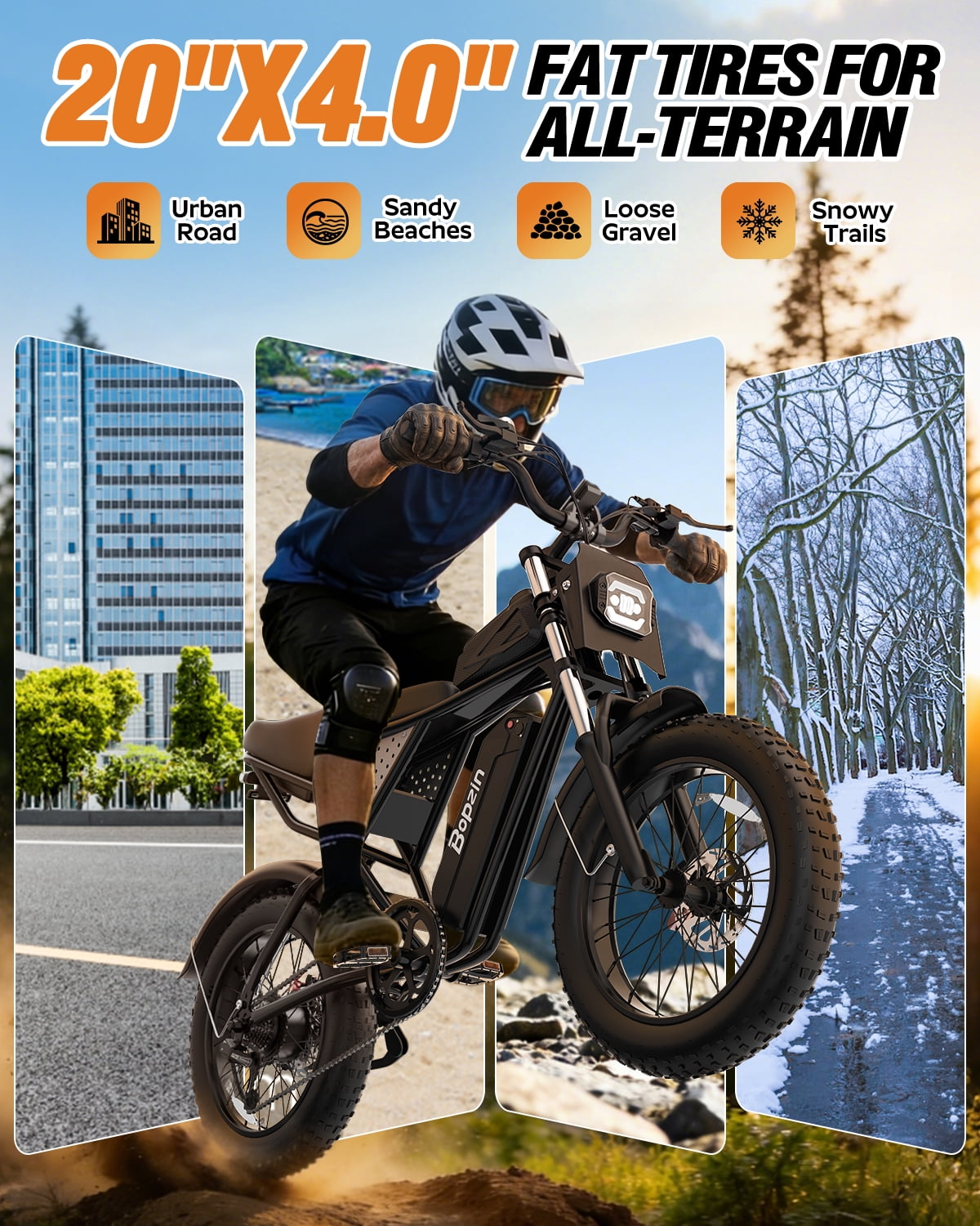 Bopzin 1500W Electric Bike for Adults, with 48V 20AH Removable Battery, 20" Fat Tire Off-Road Mountain Bike, UL2849