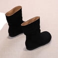 thumbnail image 4 of Bilqis Fashion Mid Calf Snow Boots for Girls Solid Plain Decor‑free Thin Fleece Lined Suede Upper Ankle Boot Round Toe Flat Sole Footwear Weekend Leisure Fall Winter Shoes Black,11 Little Kids, 4 of 6