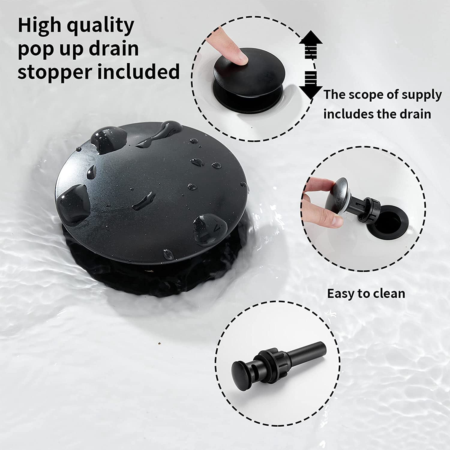 GGStudy Bathroom Faucet Matte Black 2 Handles 4 Inches Centerset RV Black Bathroom Vanity Faucet with Drain Assembly and Supply Hose Lavatory Faucet Mixer Double Handle Tap