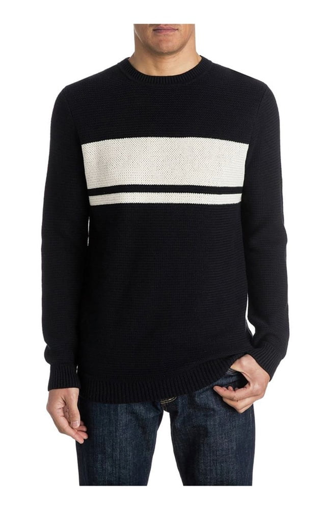 Quiksilver Men's Invasion Stripes Sweater Black Cream Soft Knit 888701591979 
