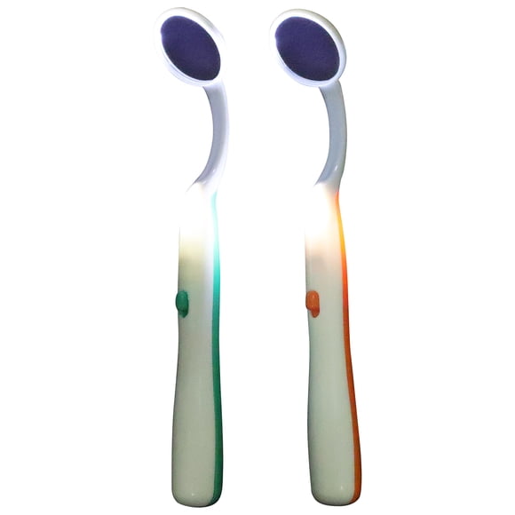 EeaseMX Espejo de inspección dental con luz LED brillante para el cuidado dental (verde y naranja), 2 unidades