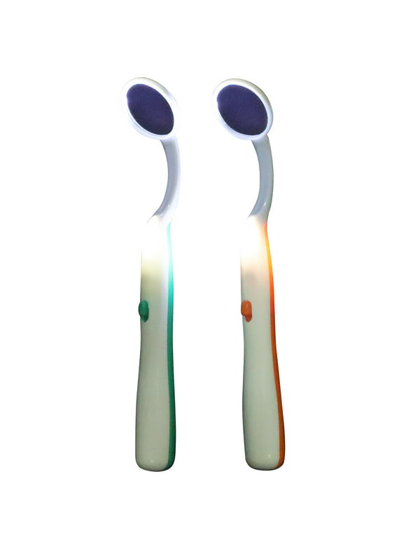 2PCS Oral Dental Mirror Mouth Tooth Inspection Mirror with Bright LED Light for Dental Care (Green and Orange)