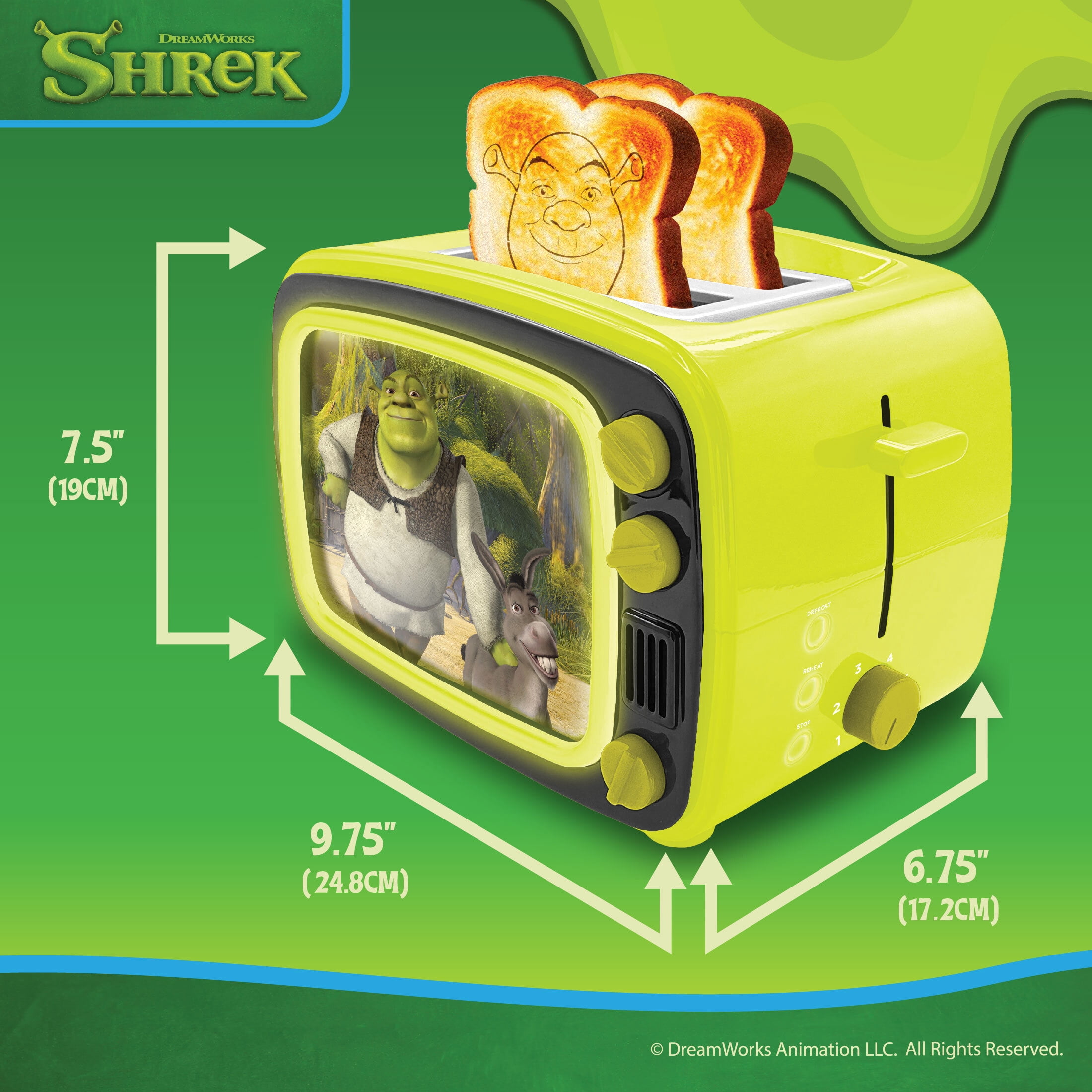 Uncanny Brands Shrek Retro TV Toaster, 2-Slice Toaster with Light-Up Frame
