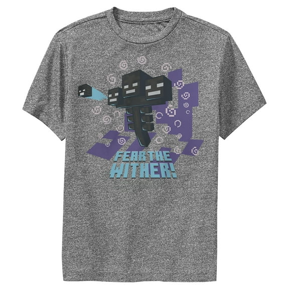 Boy's Minecraft Fear the Wither  Performance Graphic Tee Charcoal Heather X Large