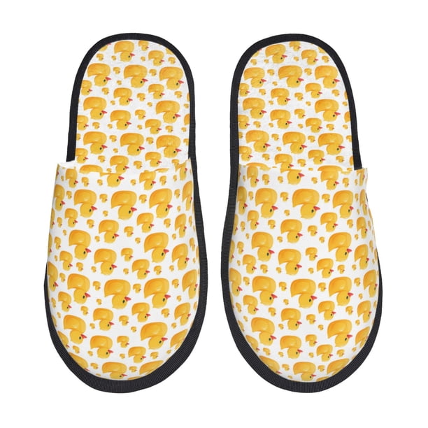 Balery yellow rubber ducks Pantuflas de Casa de Felpa Silenciosas con Diseño Estampado, Zapatillas Cómodas Antideslizantes de Algodón para Interior-Large