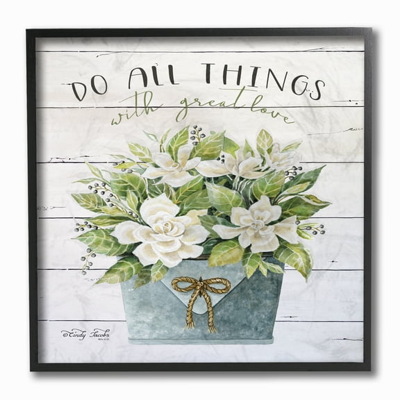 Stupell Industries French Country All Things With Love Floral Magnolia Black Framed Giclee Art, 12 x 12, by Cindy Jacobs