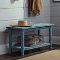 thumbnail image 3 of Alaterre Country Alaterre Furniture Country Cottage Bench with Storage Shelf,  36 in. Pine and Acacia Entryway Bench with Distressed Finish for Farmhouse Decor, Blue Antique Finish, 3 of 11
