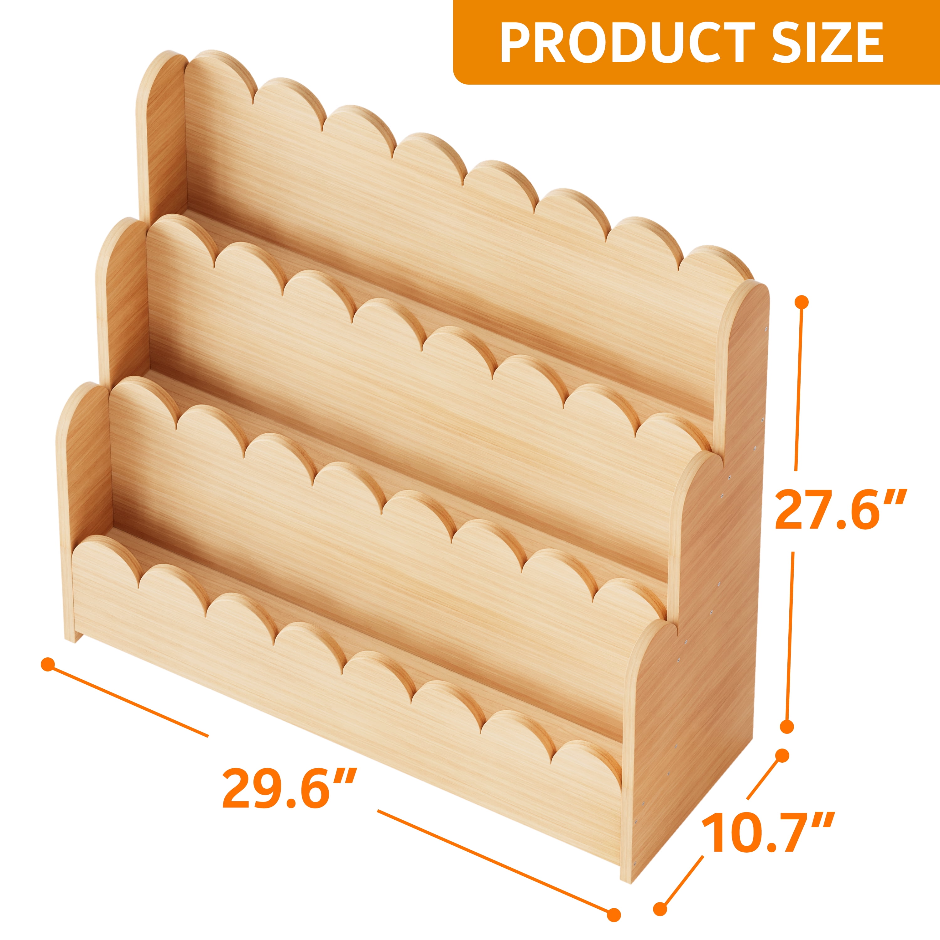 SpaceAid 3 Tier Wood Scalloped Bookshelf, Montessori Bookcase for Toddlers, Natural
