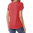 thumbnail image 3 of MOYIKO Women Short Sleeve Tshirt Casual Loose Trendy Summer Tops Petal Sleeve Pleated Blouses Red Tee Clothes Size 2XL, 3 of 7