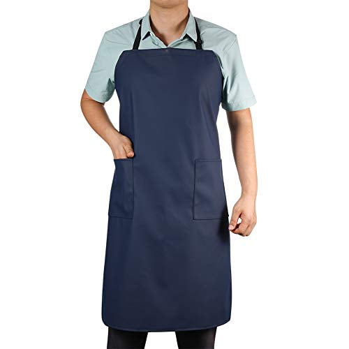 Waterproof Rubber Vinyl Apron with 2 Pockets - Chemical Resistant Work Cloth - Adjustable Bib Butcher Apron - Best for DishWashing, Lab Work, Butcher, Dog Grooming, Cleaning Fish (Blue)