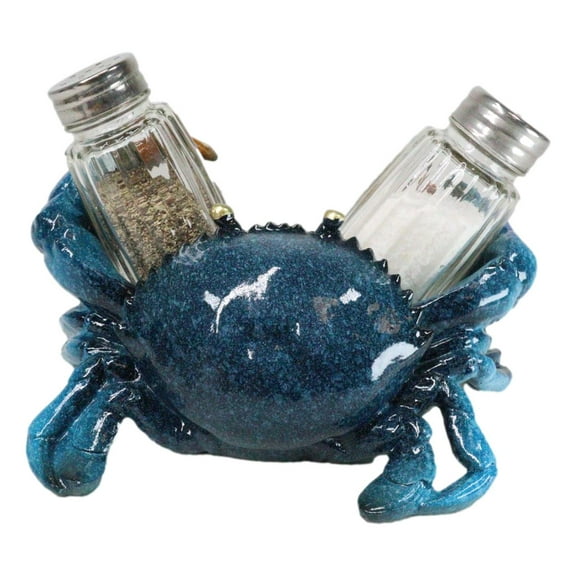 Nautical Ocean Marine Blue Crab Salt And Pepper Shakers Holder Figurine Set