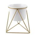 thumbnail image 1 of Maceta de cerámica y triángulo geométrico Metal Rack Plant Display White Pot Golden Frame, 1 of 8