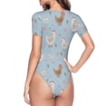 thumbnail image 4 of Daiia Funny Chicken print Women's Crew Neck Short Sleeve Bodysuit Fashion Tops Fit Casual Basic Extender Bodysuit-Small, 4 of 9