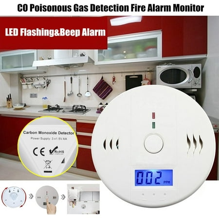 LCD Digital Display CO Carbon Monoxide Poisonous Gas Fire Alarm Sensor Detectors Monitor LED Flashing & Sound Beep Tester Alarm Battery (Best Place To Install Co Detector)