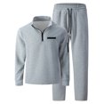 thumbnail image 6 of yuCgh Men's Classic Casual Trendy 2-Piece Set, Waffle Knit Stand Collar Quarter Zip Pocket Hoodie and Elastic Waist Pants, Stylish Outfit for Sports and Leisure Wear,Gray XL, 6 of 6