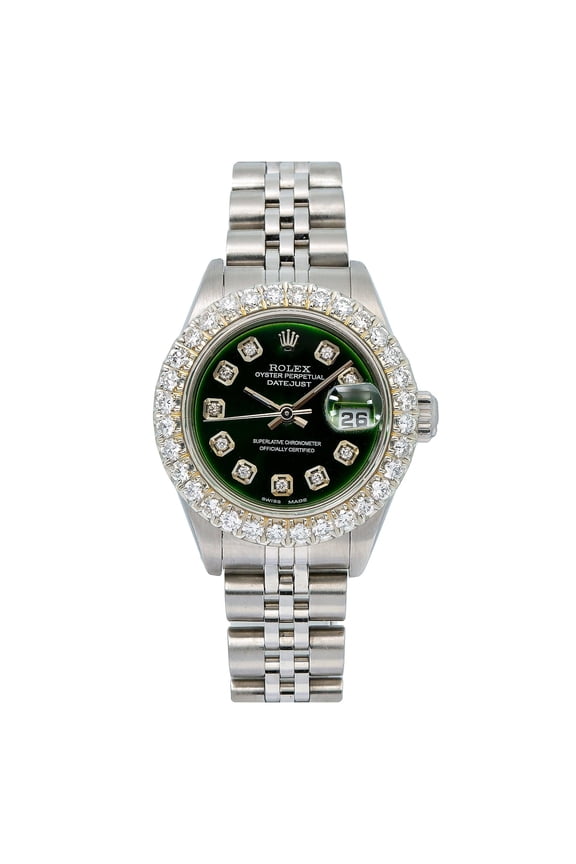 Pre-Owned Rolex Oyster Perpetual Lady Datejust 79240 26MM Green Diamond Dial With Stainless Steel Jubilee Bracelet