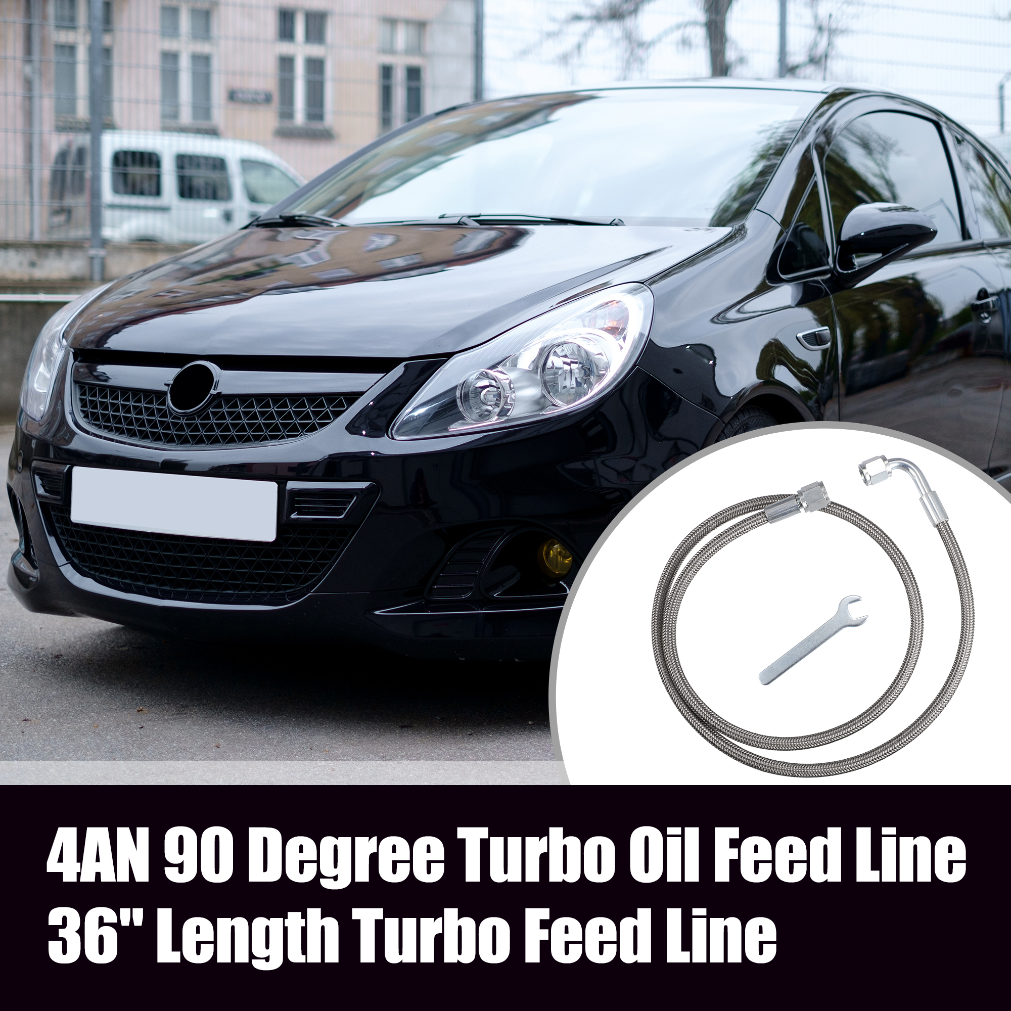Unique Bargains 4AN Turbo Oil Feed Line Braided AN4 90 Degree Hose End 36"