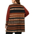 thumbnail image 3 of Agnes Orinda Women's Plus Size Long Sleeves Open Front Striped Spring Fall Thin Boho Sweater Cardigan 2X Red, 3 of 7