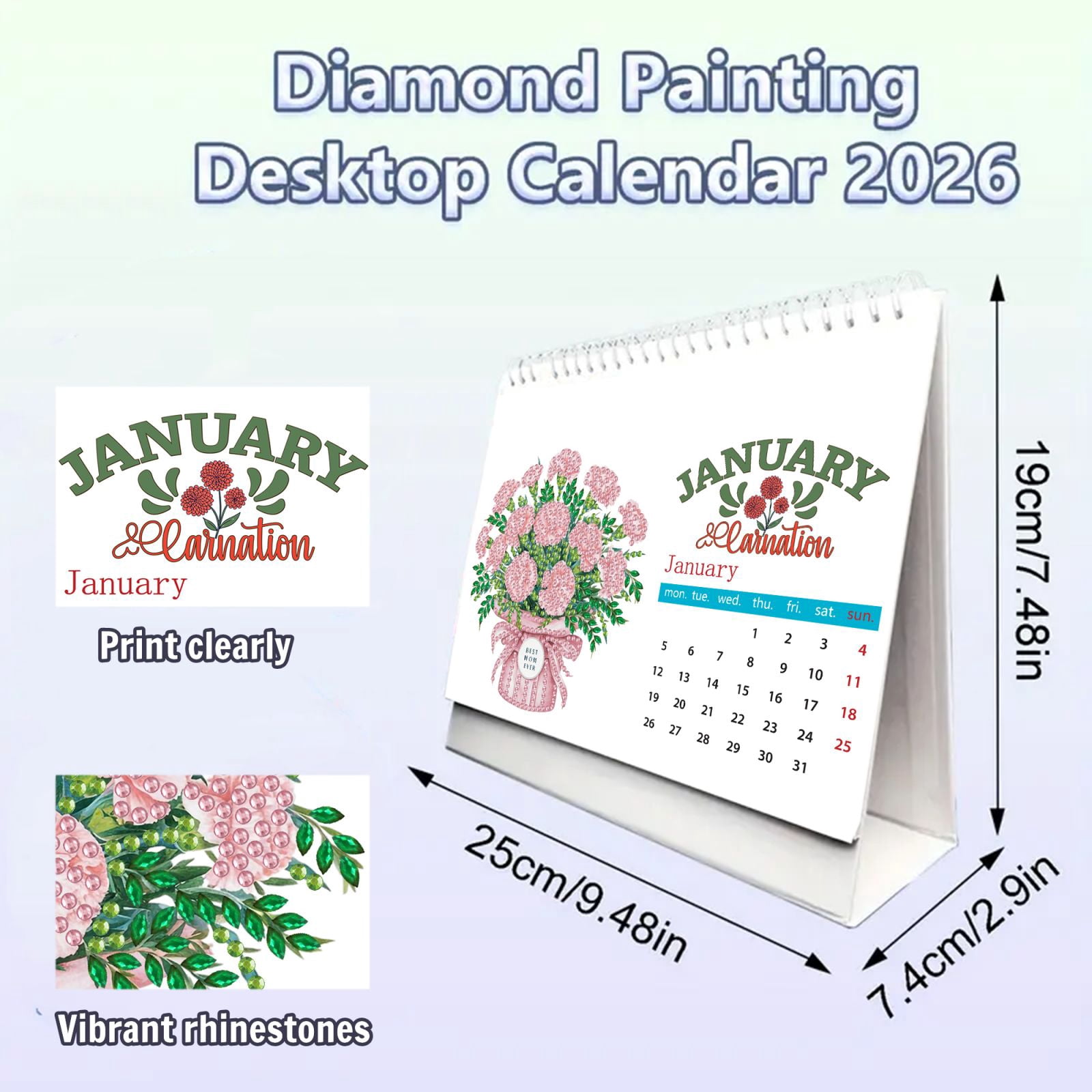 FLOPESN 2026 DIY Diamond Art Painting Desk Calendar,Thick Paper Monthly Flip Tabletop Calendars for Office Home Decor Planning-Bouquet